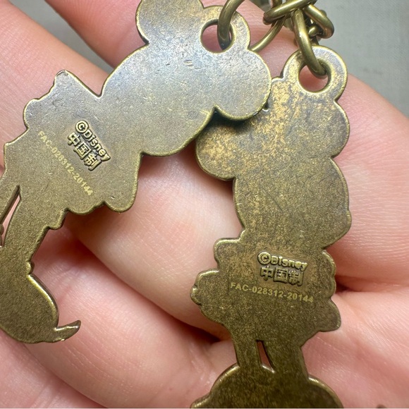 Vintage Disney Shanghai Resort Keychain w Mickey, Minnie, tassel, Brass-tone - Picture 3 of 5